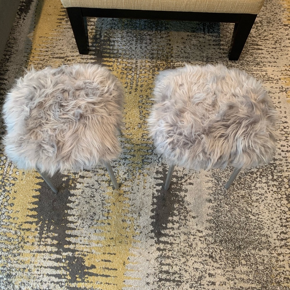 Faux Shearling Stools - Pair